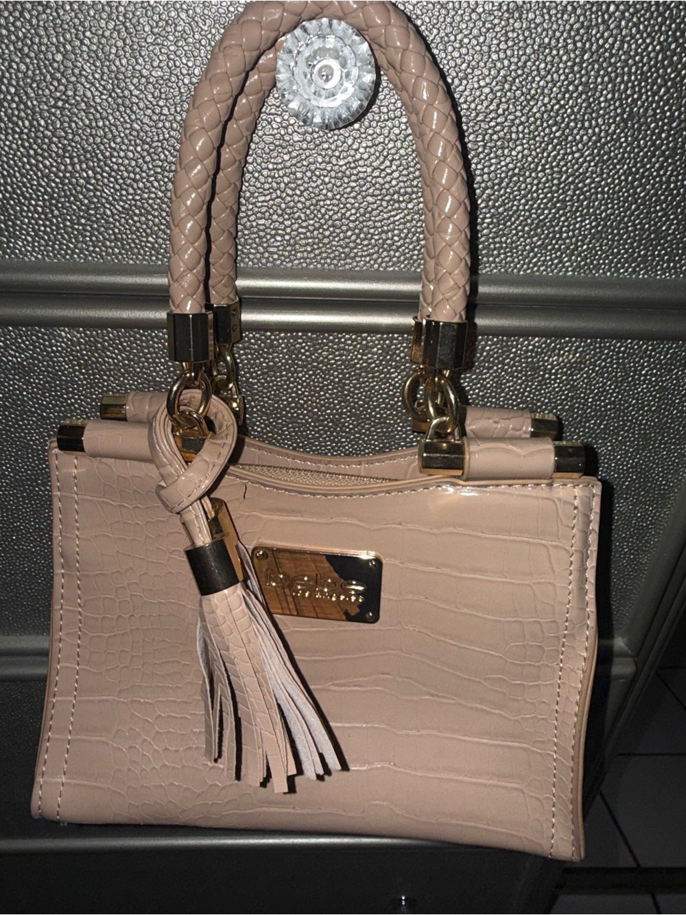 bebe Blush Croc-Embossed Top-Handle Shoulder Bag with Tassel